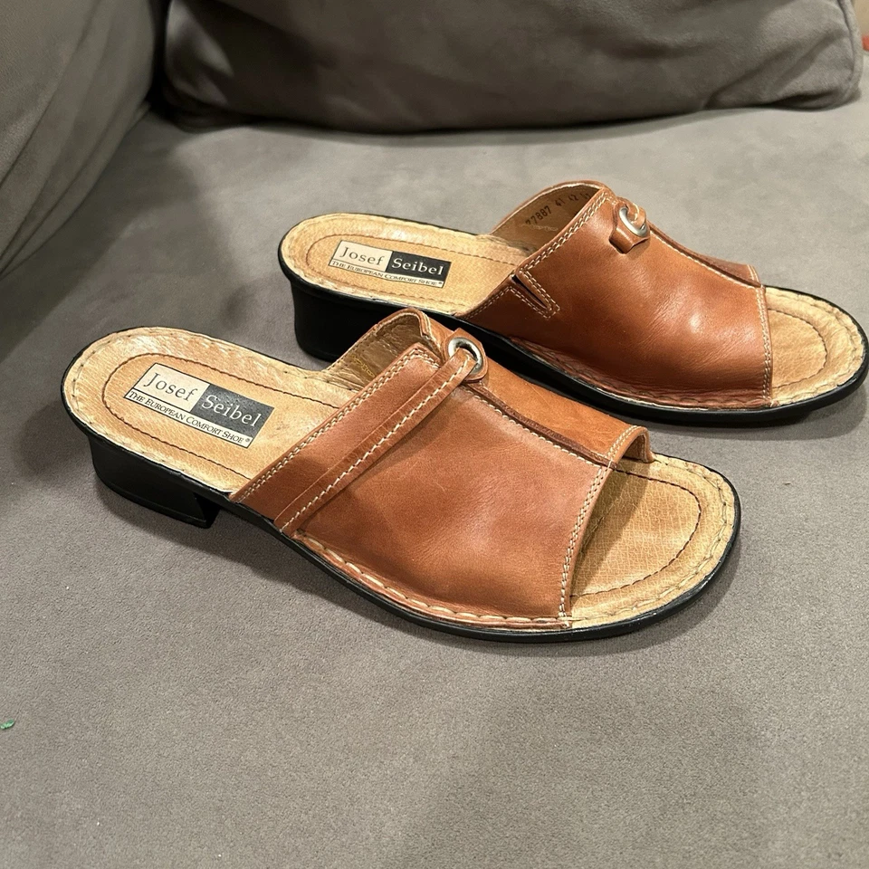 Zapatos Sandalia Josef Seibel Cuero Tacón Mula Para Mujer Talla 10 EE. UU./41 UE Marrón Y2K Foto 2 de 4