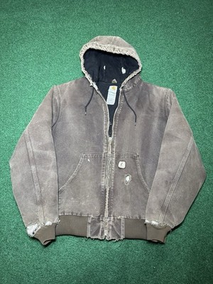 Vintage 90s Carhartt Hooded Coat, Distressed One of a Kind Jacket Brown (Large)