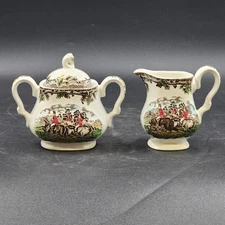 Myott Country Life Cream and Sugar Fine Transferware England Fox Hunting Vintage