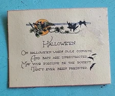 Halloween Postcard Antique c1910 Owl Bats Scene Poem Good Fortune Art Rare 