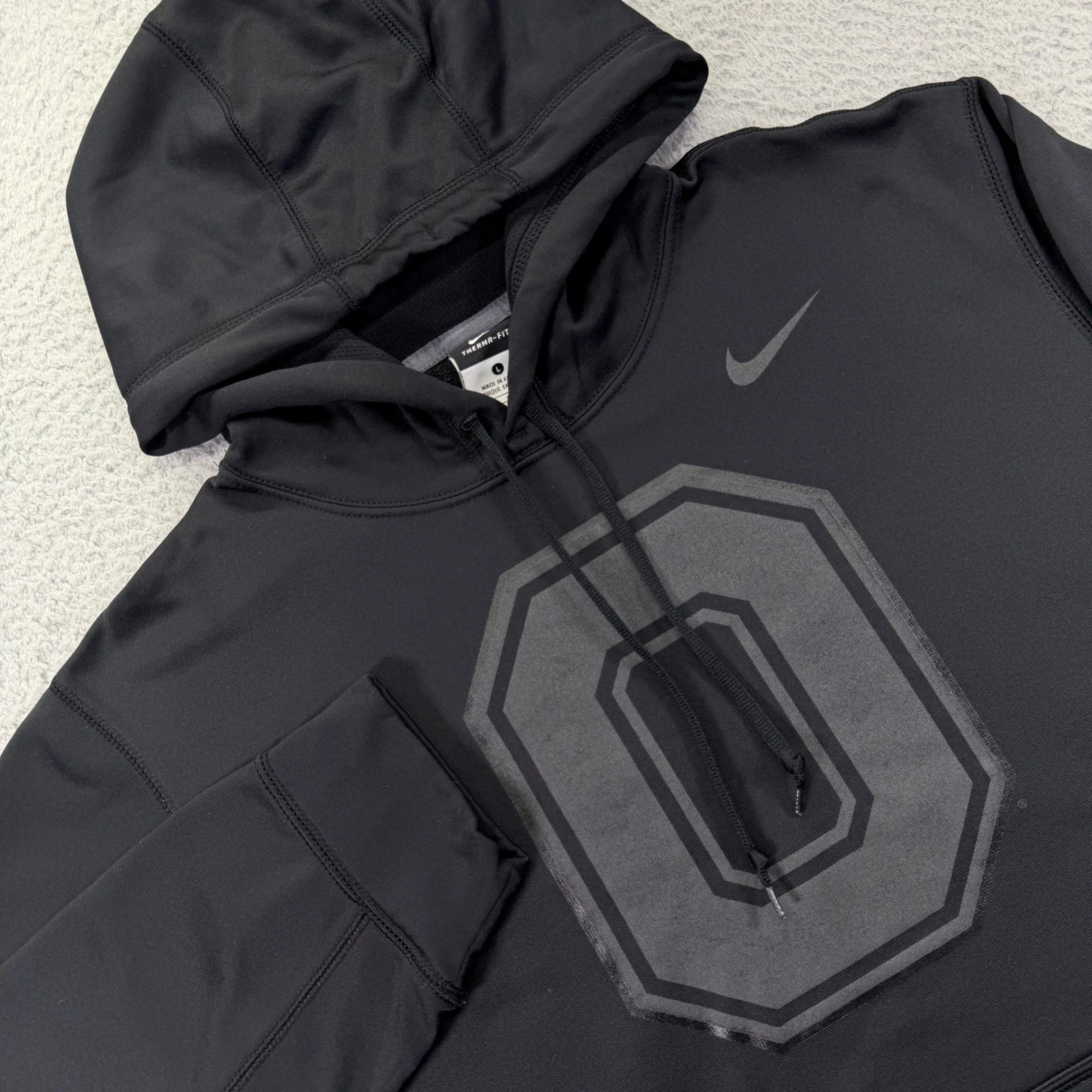 Ohio State Buckeyes Nike Hoodie Men Large Black Out Logo Fleece Pullover Dri Fit