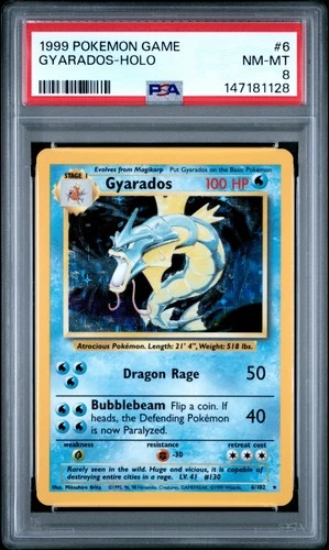 1999 POKEMON BASE SET UNLIMITED #6 GYARADOS-HOLO PSA 8