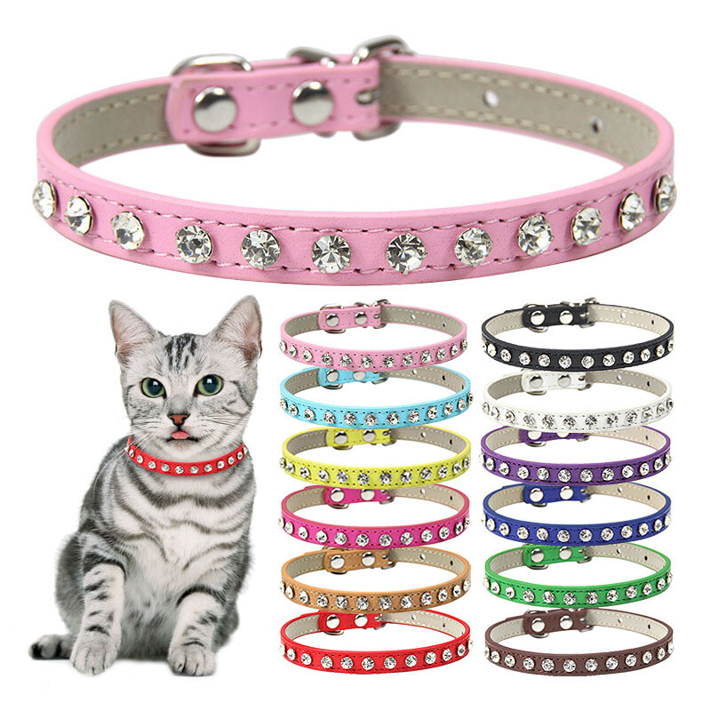 Bling Rhinestone Leather Collar For Dog Cat Pet Crystal Diamond