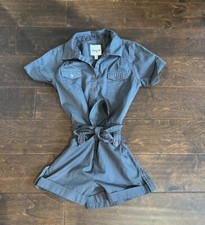 Htg 81 Girls Romper Cotton Gray Floral Belt Sz 10 ST1525