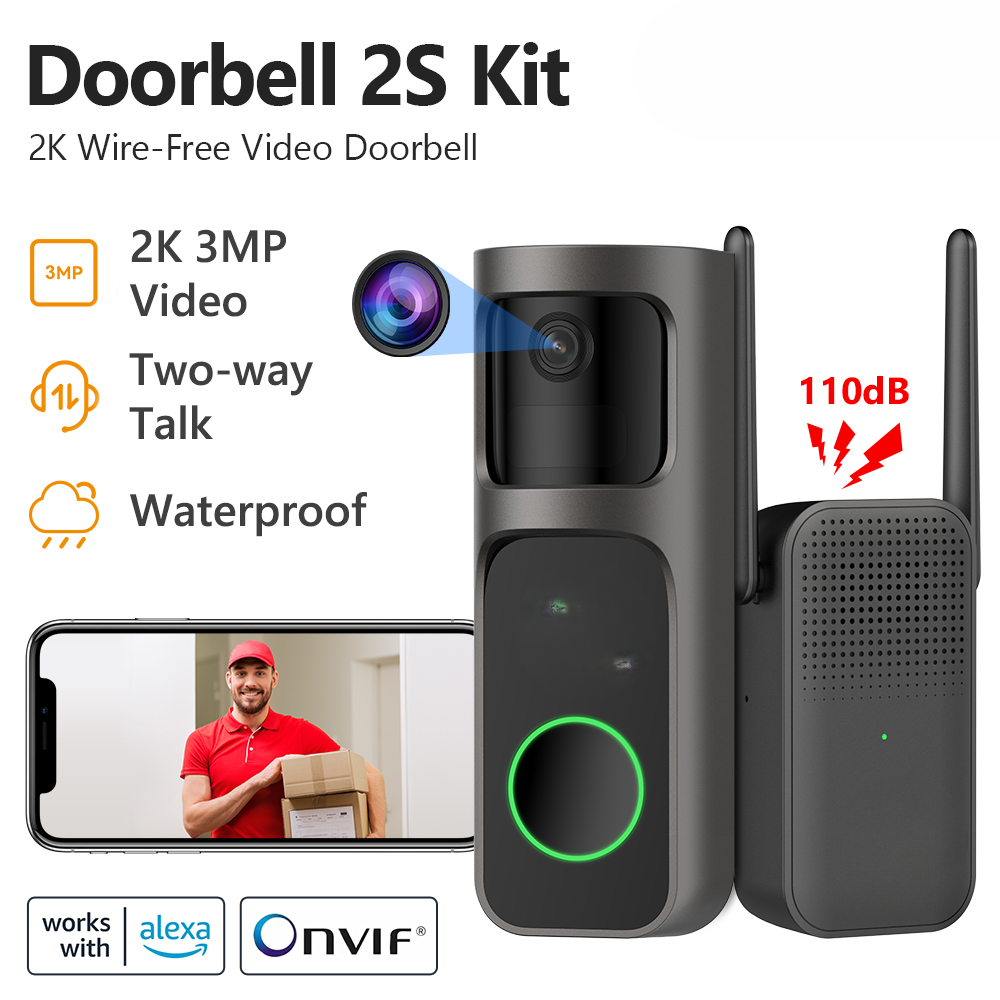 Video Doorbell 2S Set 5000mAh Rechargeable Battery 30°Pan Waterproof Wire-Free-image