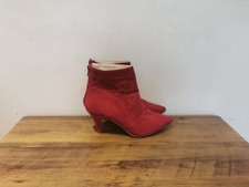 LADIES RED FAUX SUEDE BACK ZIP UP KITTEN ANKLE BOOTS SHOES UK 3 EUR 36 BT297