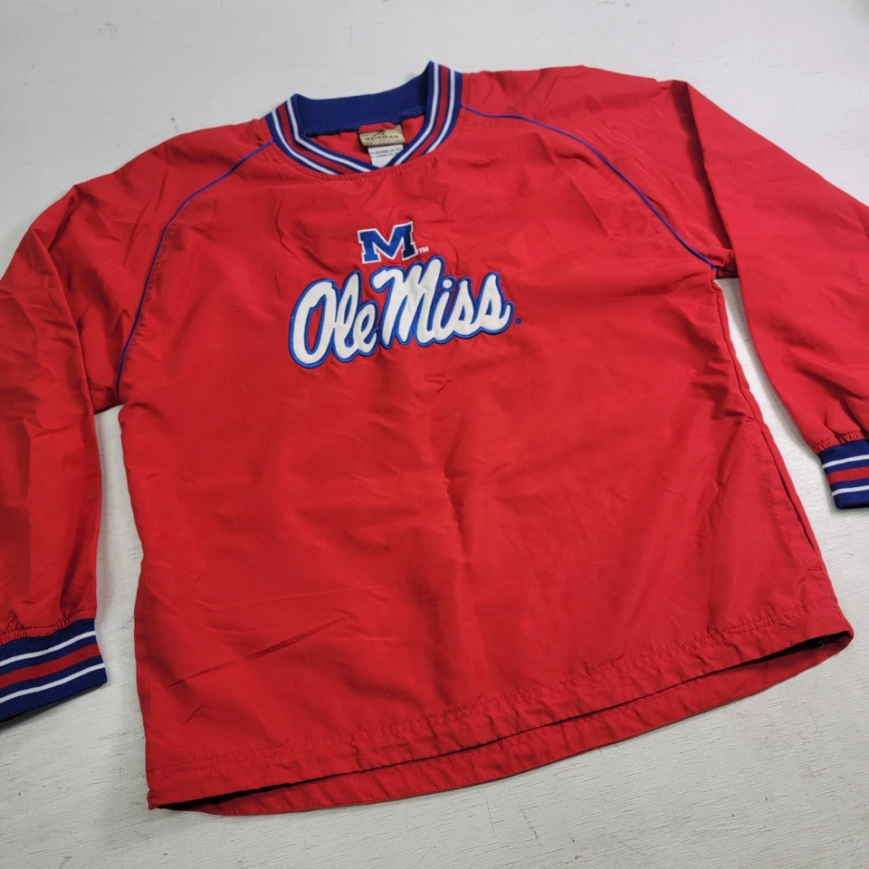 复古 Reebok 红色 Heisman Ole Miss 足球风衣套衫青少年男孩 L — 第 2/4 张图片
