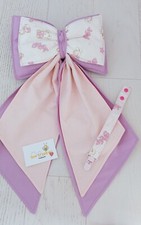 Fiocco nascita bimba con ricamo a punto croce + catenella porta ciuccio abbinata