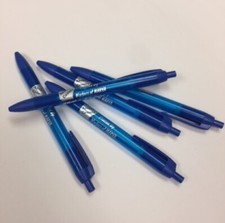 Custom Printed Blue Wide Body Click Pens w. Silver Text Perfect Promo Item!