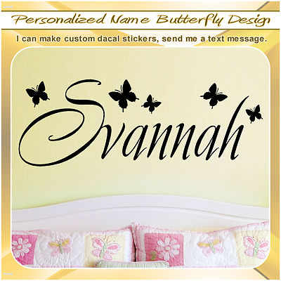 Custom Name Initial Butterflies Vinyl Wall Art Girl Room Sticker Decor ...