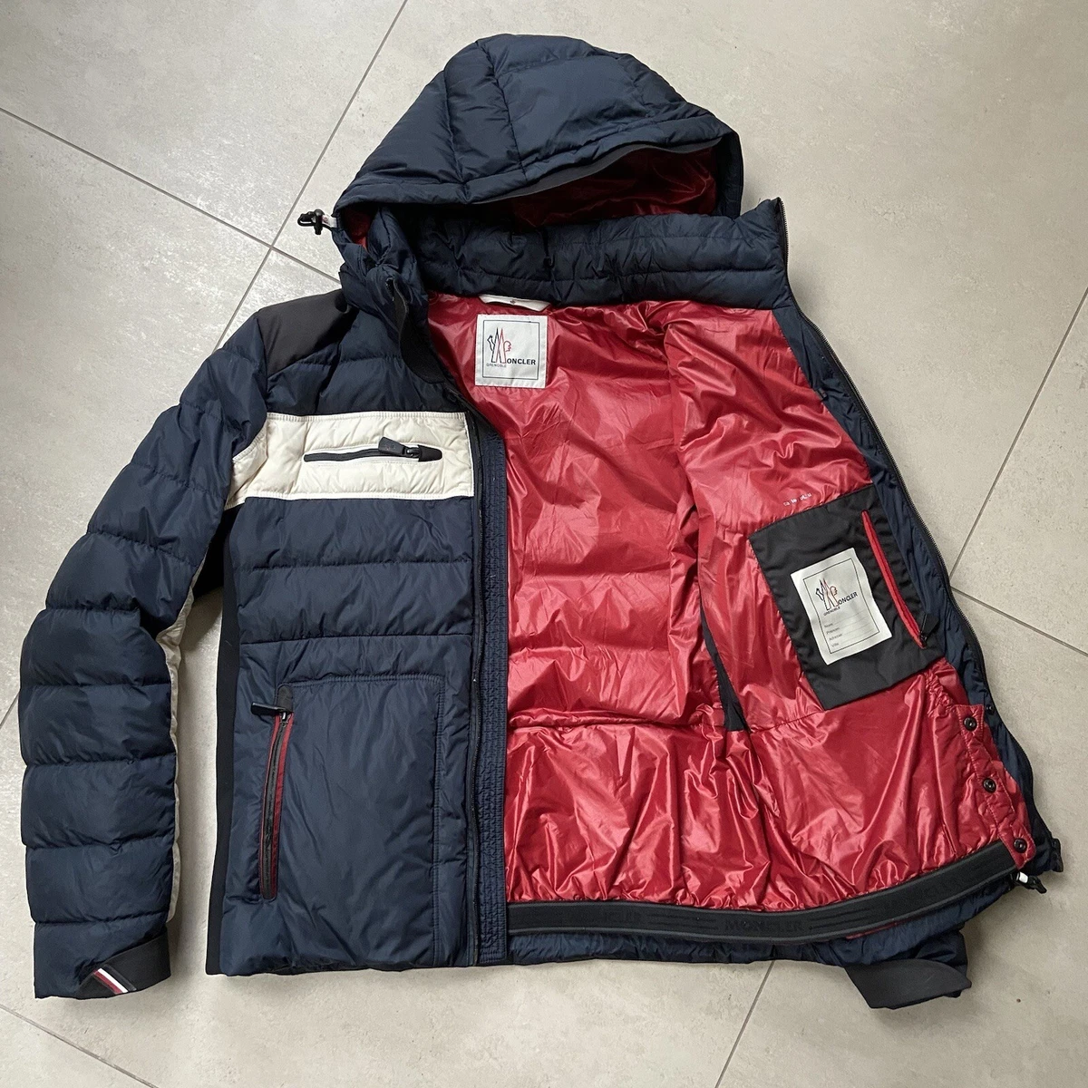 Moncler blue best sale white red