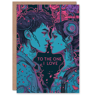 Cyberpunk Sci-Fi Neon Jahrestag Valentinstag Liebeskarte Valentinskarte