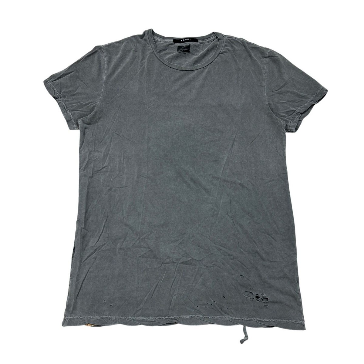 Ksubi Sioux Vintage Gray Distressed Short Sleeve T Shirt Men