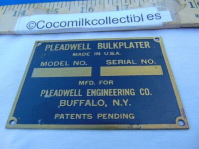 Vintage Blank Brass Data Plate Pleadwell Bulk Plater Engineering Co Buffalo NY 
