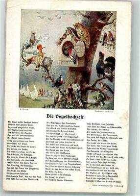 39906110-folk song the bird wedding signed Broch A. Artist Card Colourful