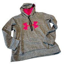 Under Armour Girls Hoodie M Medium Loose Fit Pink Logo Heathered Gray
