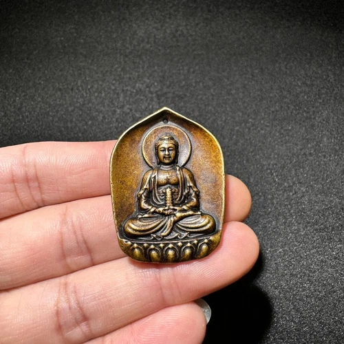 Old Tibetan Copper Buddhism Kuan-Yin Buddha card Guan Yin talisman pendant