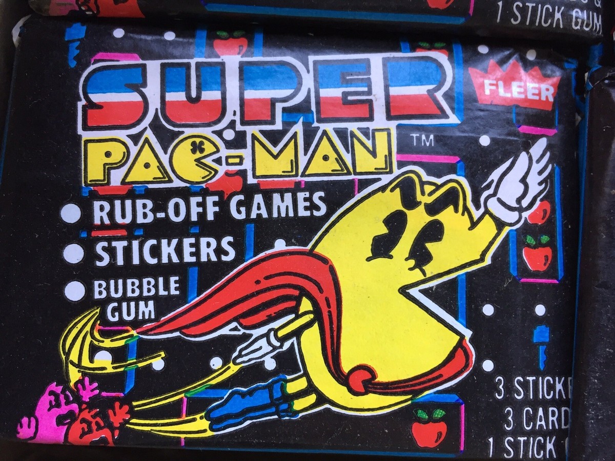 Vintage 1982 Super PAC-MAN Bubble Gum Trading Card Box + 35