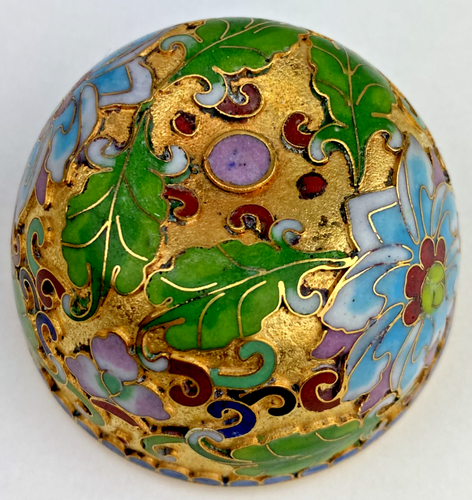 Cloisonne Small Enamel Round Trinket/Pill Box & Lid Stand Bright Colors Apple 2" - Picture 10 of 16