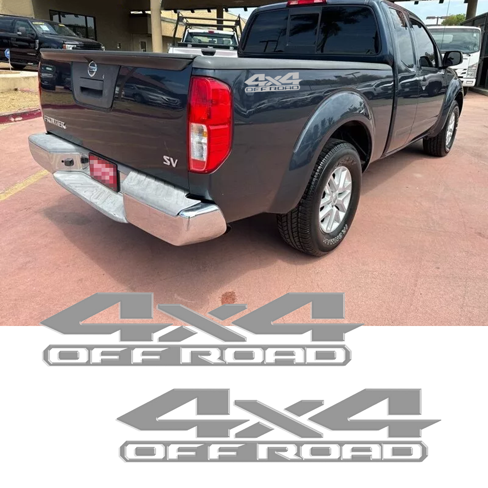 2 Silver 4X4 Off-Road Truck Bed Decals for Nissan Frontier Titan