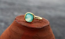 Aqua Chalcedony Ring 925 Sterling Silver Cushion Gemstone Boho Rings For Women