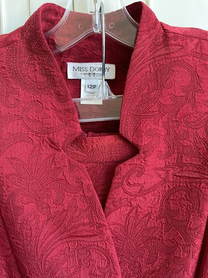 Винтажный Miss Dorby 2шт юбка костюм женщин 12P красный дамасский расширитель 3/4 рукав кнопка новый с Ярлыками - Изображение 4 из 4
