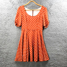 Quirky Circus Womens A-line Dress Size 8 Orange Cream Spot Short Sleeve