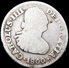 Rare 1800 Mo FM Mexico Half 1/2 Real .903 Silver Coin: Carlos IV # 0540