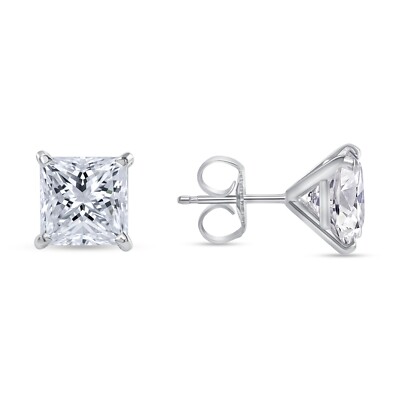 3/4 Ct Princess Lab Grown Diamond Earrings Studs 14K White Gold E/VVS Martini
