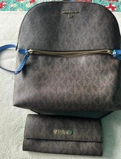MICHAEL KORS DALLAS MD SLIM BACKPACK MK Signature Brown color WITH WALLET