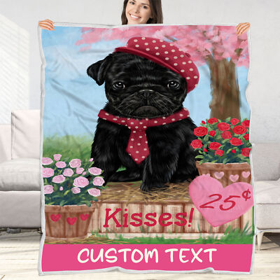 Pug Dog Blanket Personalized Throw Woven Fleece Sherpa Many Designs NWT