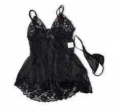 Vintage Fredericks Of Hollywood Black Lace Babydoll Dress With Adjustable Straps