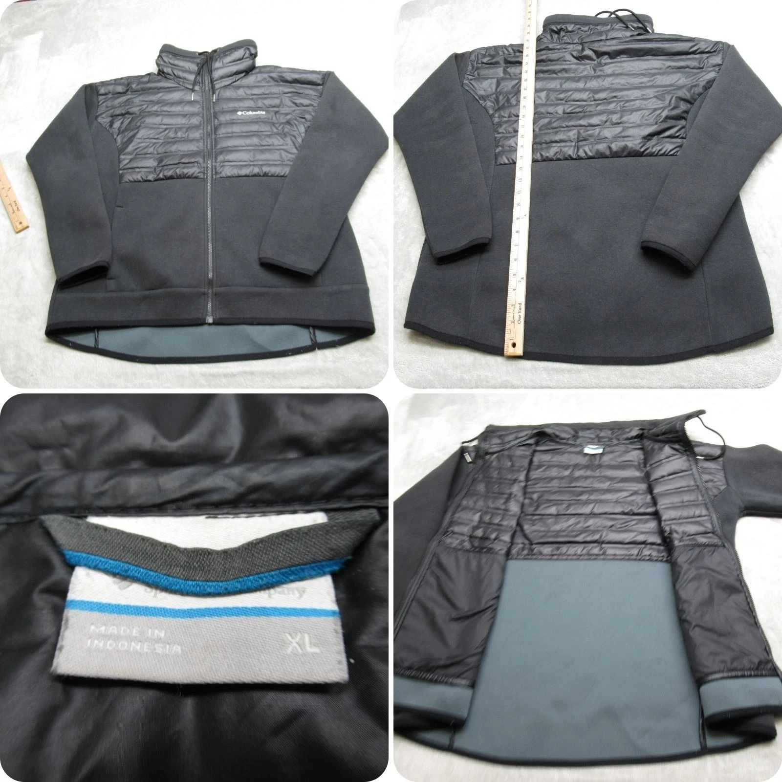 Columbia Down Jacket Mens XL Black Pockets Full Zip Peak District Hybrid Puffer