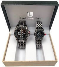 Couple Pair Quartz Watches His and Her Gift Sets Metal Black & Silver (Two tone)