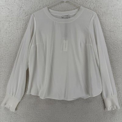 Maison D'Amélie Blouse Womens Medium White Long Sleeve Ruffle Cuff Crew Neck Top