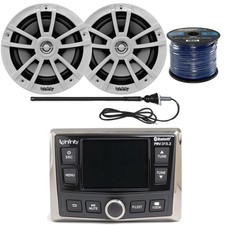 Infinity Bluetooth USB Marine Receiver, 2x 6.5" Boat Speakers, Antenna, Wire