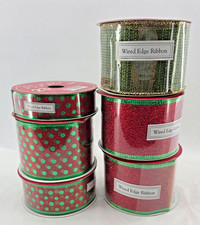 Wired Edge Ribbon Red Green 6 Assorted Rolls Christmas