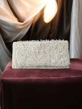 White Embellished Evening Bag, Bridal Bag With Rhinestones, Seed Beads, Sequins
