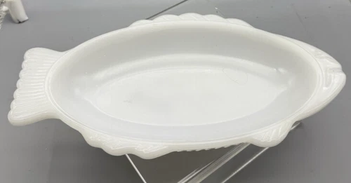 Glasbake Milk Glass Fish Shaped Baking Dish USA small 9.5" Vtg