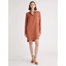 Quince Vintage Wash Tencel Tunic Dress Minimalist Capsule Terracotta Coastal XS