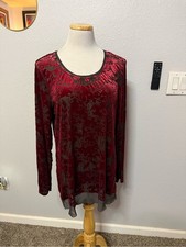 Simply Vera Wang Burgundy Flocked Velvet Burnout Top Long Sleeve Sz XL