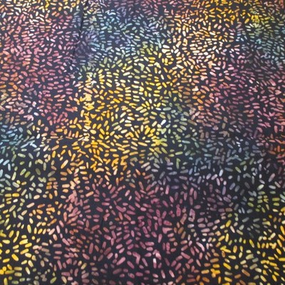 BATIK geometric designs Cotton QUILT Fabric Multicolored on Black 18'' x 44''