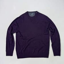 Raffi Sweater Men's Medium Purple V Neck Pullover 100 Extra Fine Merino Wool