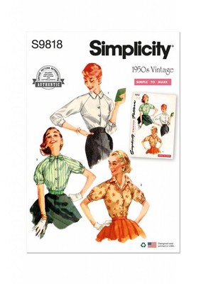 SIMPLICITY 9818 Misses Vintage 50er Blusen Top SCHNITTMUSTER 6-14