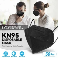 [BLACK] 50 Pcs KN95 Protective Face Mask 5-Layer 95% PM2.5 Disposable Respirator