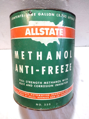 Vintage Allstate Methanol Antifreeze 1 Gallon Tin Can Empty Sears Roebuck No 250