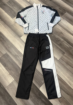 Puma BMW Motorsports Men's Tracksuit White Jacket + Black Sweatpants Size Small