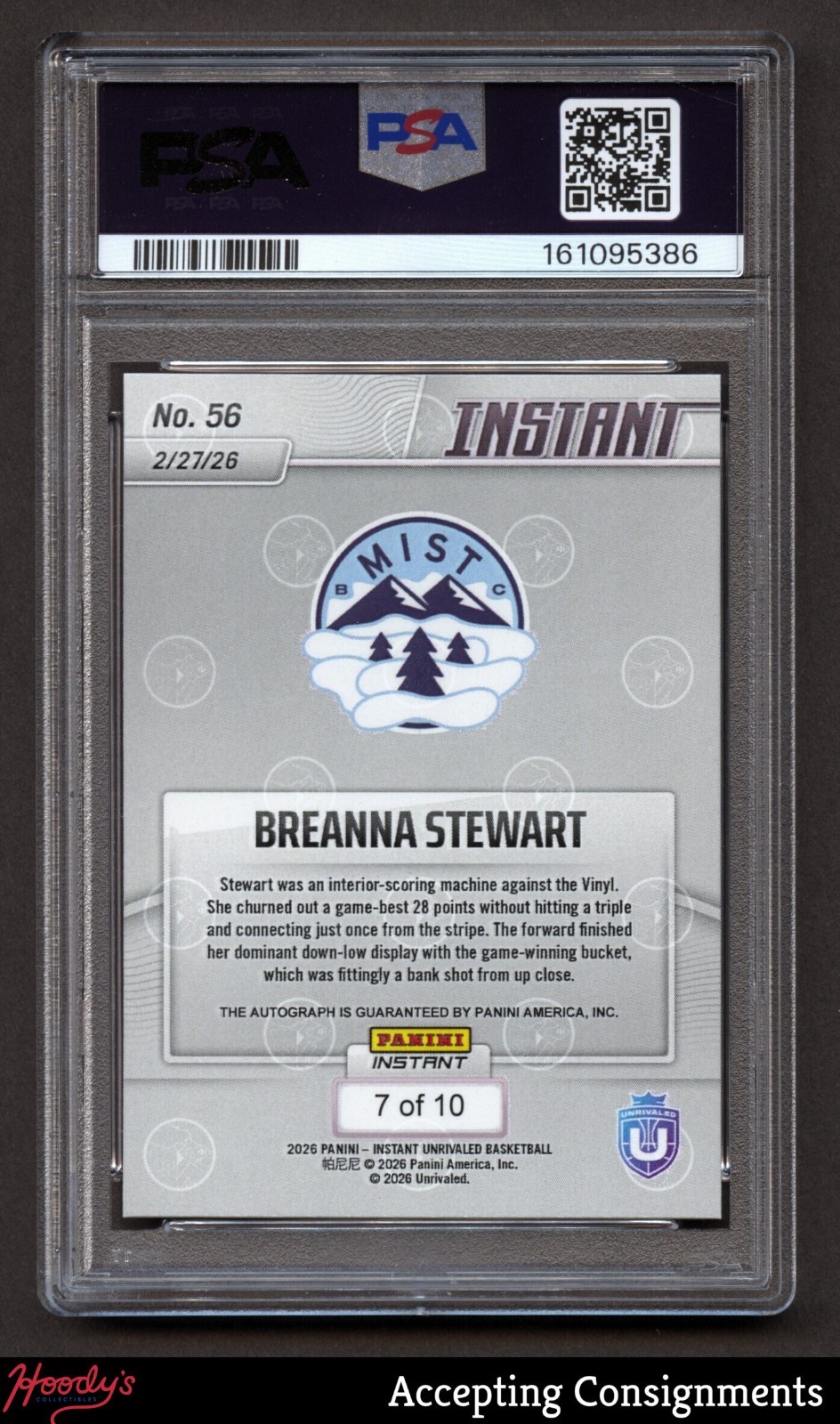 2026 Panini Instant Unrivaled Autograph Gold Breanna Stewart 7/10 PSA 9 AUTO 10 view 2