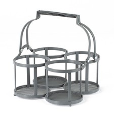 LIVIVO Milk Bottle Crate 4 Bottle Holder Metal Carrier Doorstep Grey