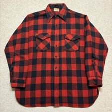 Vtg 60s Frost Proof Flannel Shirt Large Red Black Buffalo Plaid Wool Button Up
